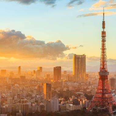 De skyline van Tokyo