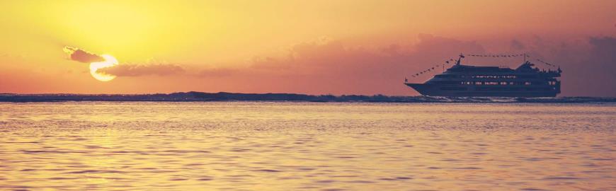 Het cruiseschip met zonsondergang